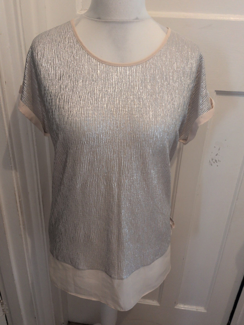 Bodyflirt Medium Silver Crinkle Short Sleeve Blosue