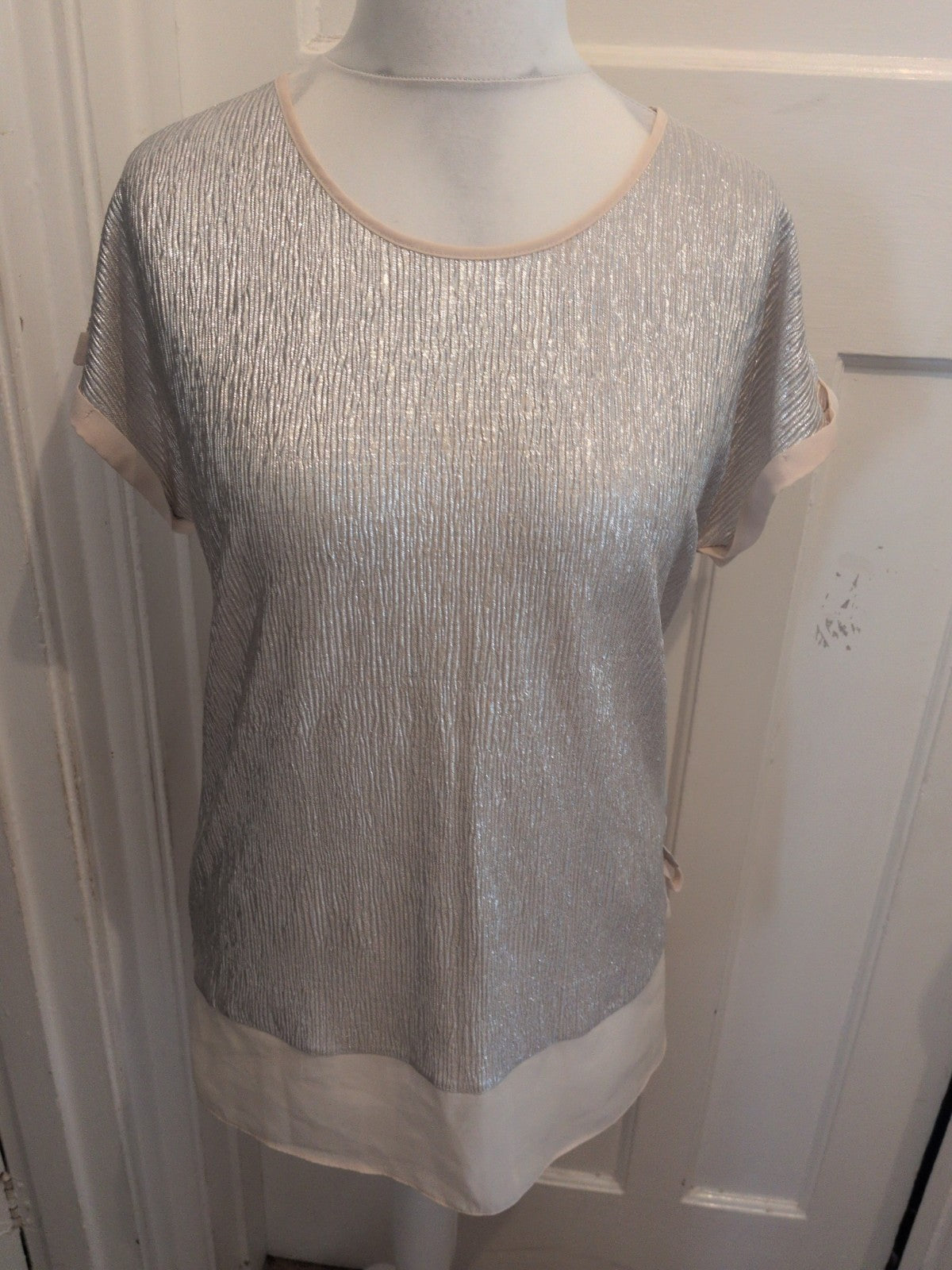 Bodyflirt Medium Silver Crinkle Short Sleeve Blosue