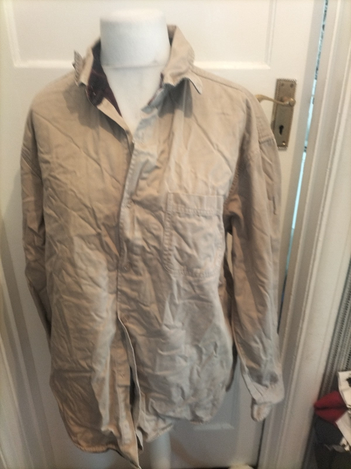 Mens Kingston Size XL Beige Lined Buttoned Jacket Heavy Shirt