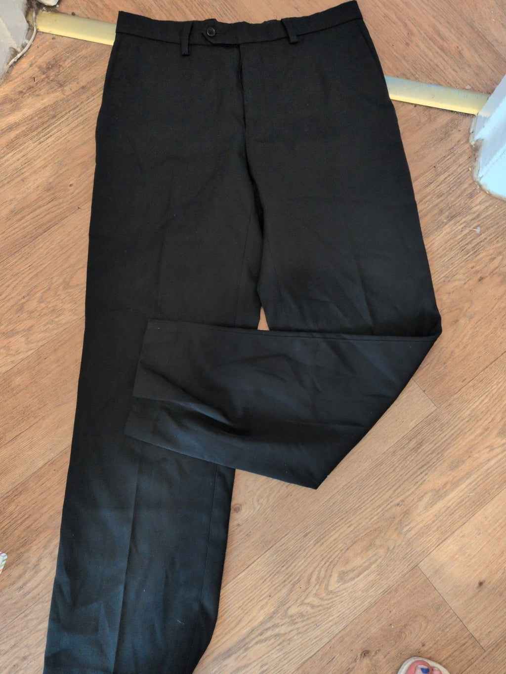 Mens Next 32R Plain Front Black Trousers Smart