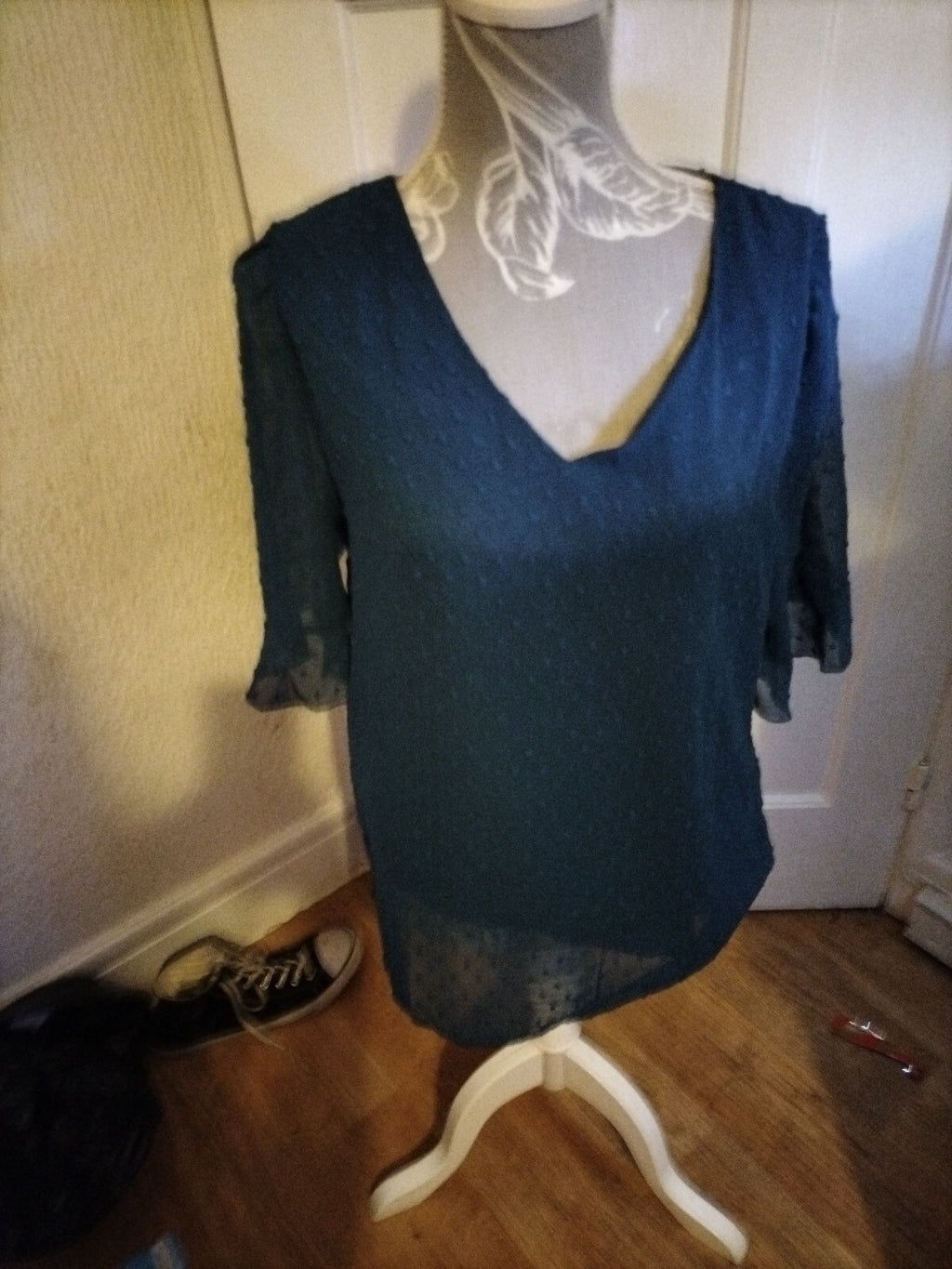 Ladies Ranlege Size Large Teal Mid Sleeved Lined Blouse