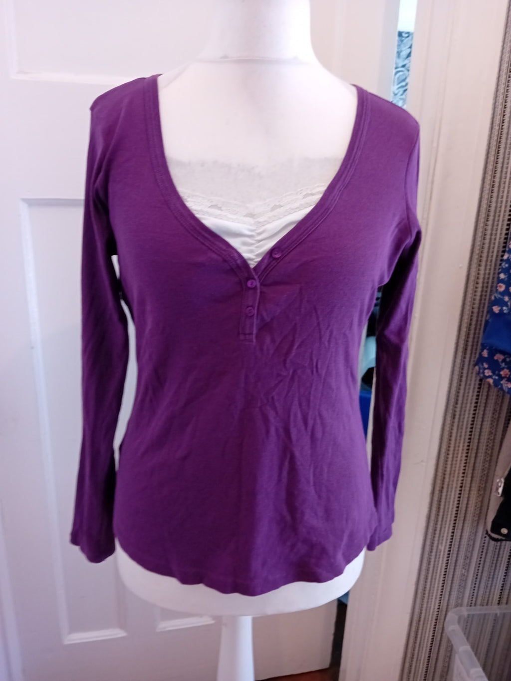 Papaya 16 Purple V Neck Long Sleeve Blouse