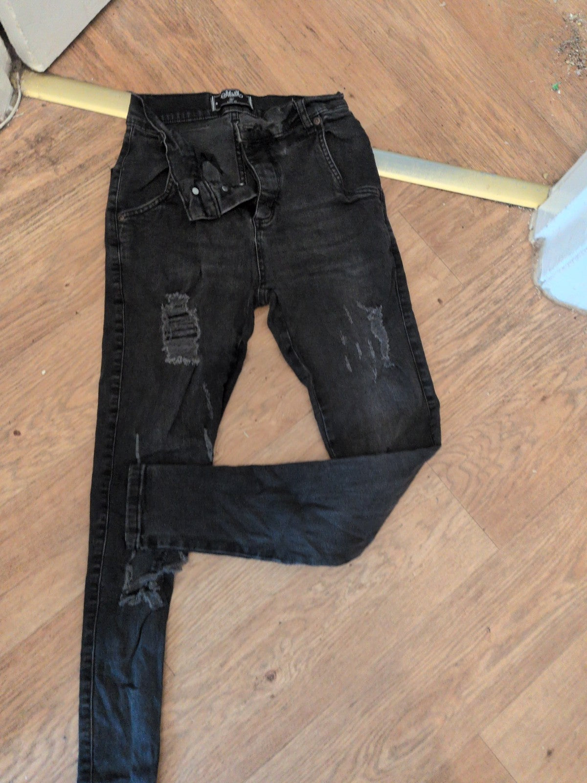 Mens Siksilk Size XS Dark Grey Ripped Skinny Jeans