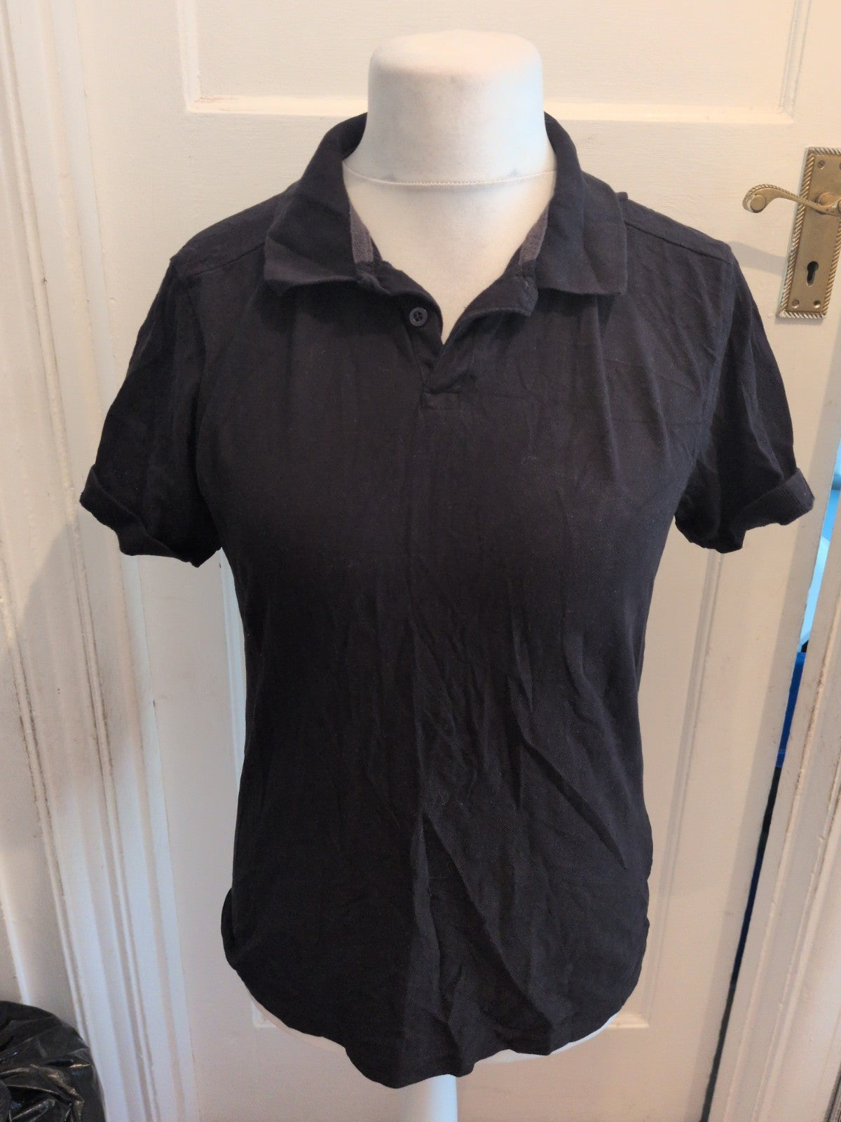 Mens Primark Essentials Size Medium Regular Fit Pique Black Polo