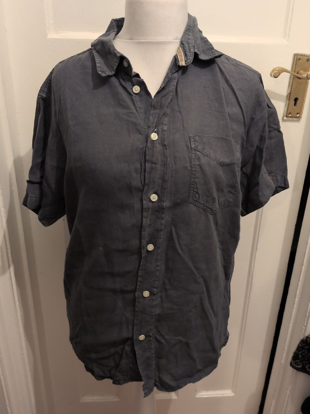 White Stuff Small Teal/Navy Short Sleeve Shirt Classic Fit