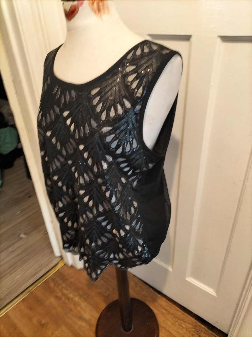 Ladies Apricot Size 16 Black Sequined Sleeveless Blouse