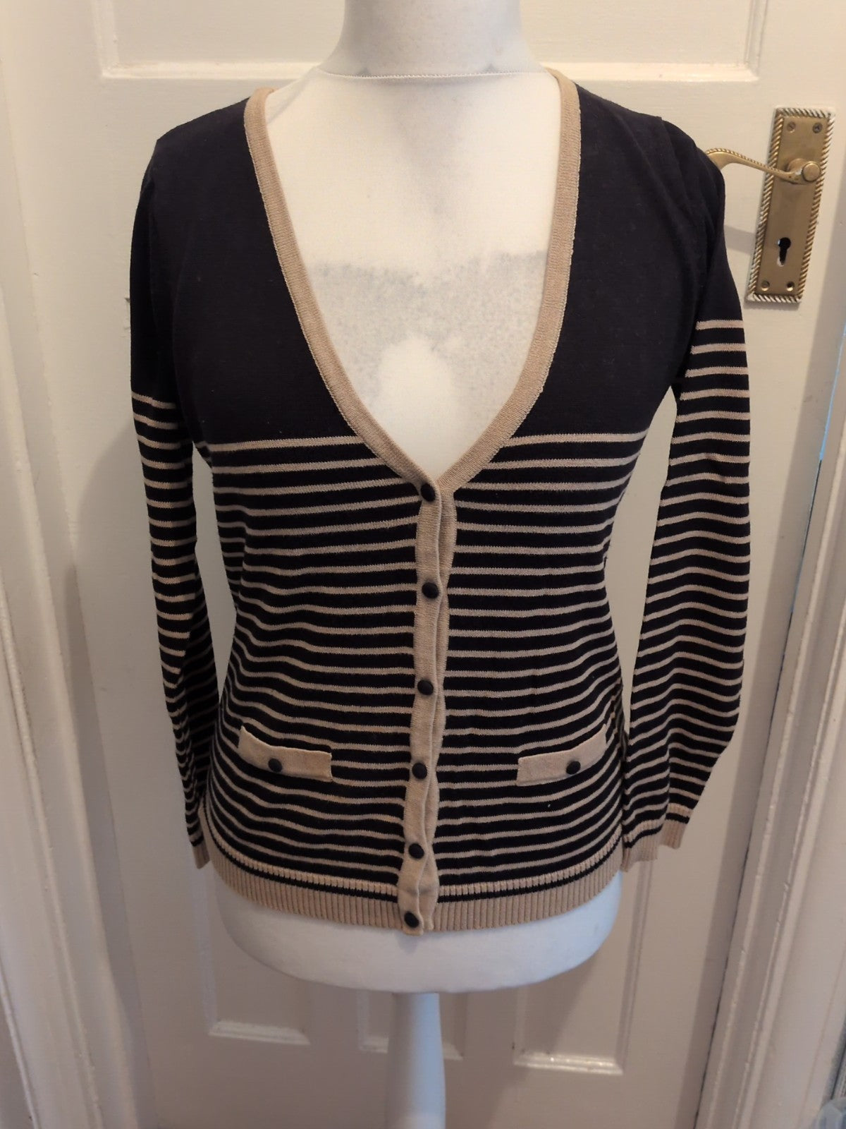 EWM 10-12 Beige And Black Stripe Cardigan