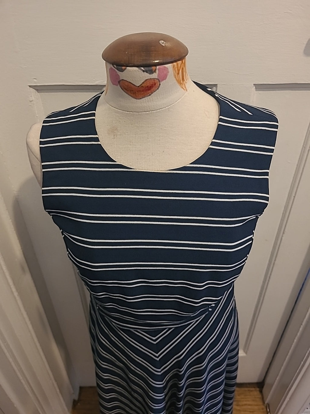 Ladies Debenhams Size 12 Navy And White Striped Sleeveless Dress