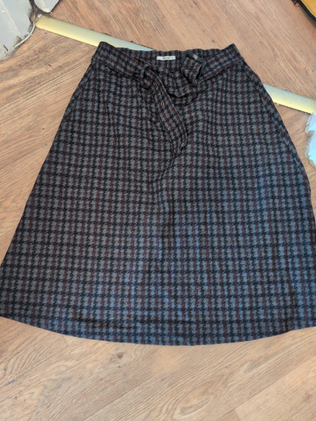 Tu 12 Dark Coloured Check Belted Knee Length Flare Skirt