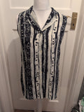 Principles 12 Navy And Ivory Floral Sleeveless Collared Blouse