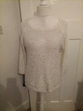 Ladies BM Casual Size Medium White Sequin 3/4 Sleeve Blouse