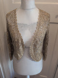 Ladies Size Large Gold Lacey Open Blouse Long Sleeve