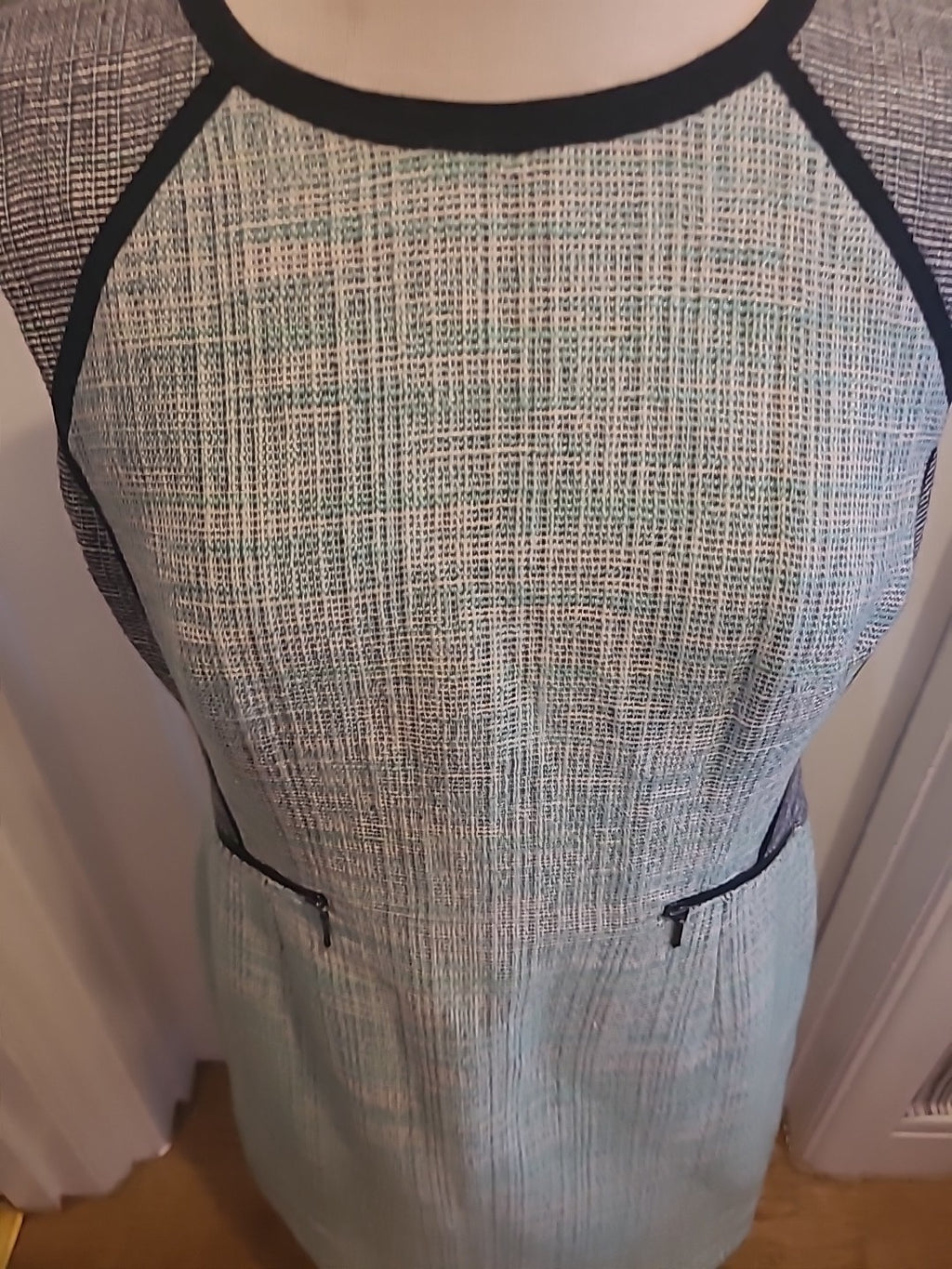 Ladies Marks And Spencer Size 14P Green Black Sleeveless Dress