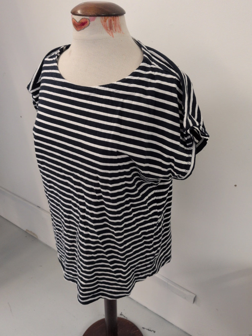 Next Large Navy Stripe Cap Sleeve T-shirt