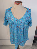 XL Blue Floral Blouse Short Sleeve