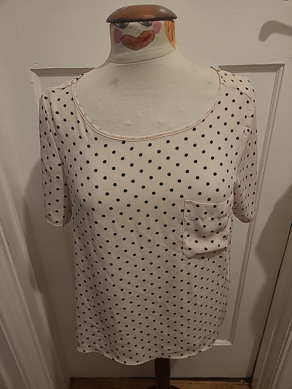 Ladies George Size 12 Baby Pink Polkadot Short Sleeved Blouse