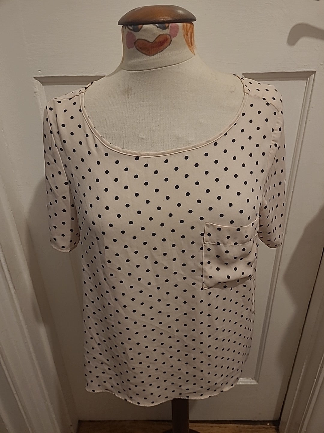 Ladies George Size 12 Baby Pink Polkadot Short Sleeved Blouse