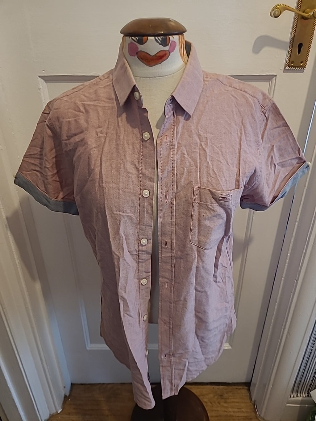 Mens Threadbare Medium Pink Short Sleeved Shirt