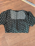Shein XS Green And White Spot Short Sleeve Box Neck T-shirt