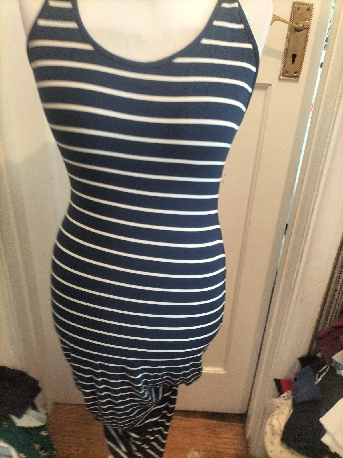 Ladies Brave Soul Size Xs Blue Striped Sleeveless Pencil Dress