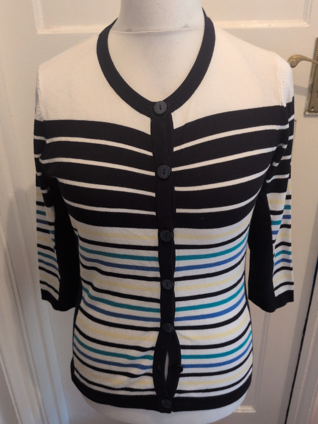 CC Petite Small Black Yellow Blue Long Sleeve Cardigan