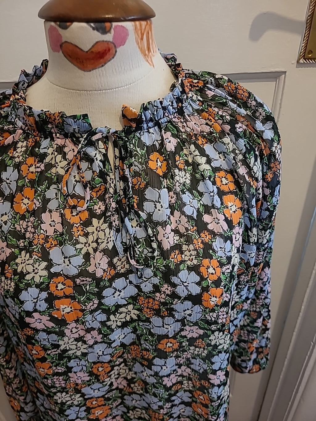 Ladies Peacocks Size 12 Multi Coloured Floral Long Sleeved See Through Dress