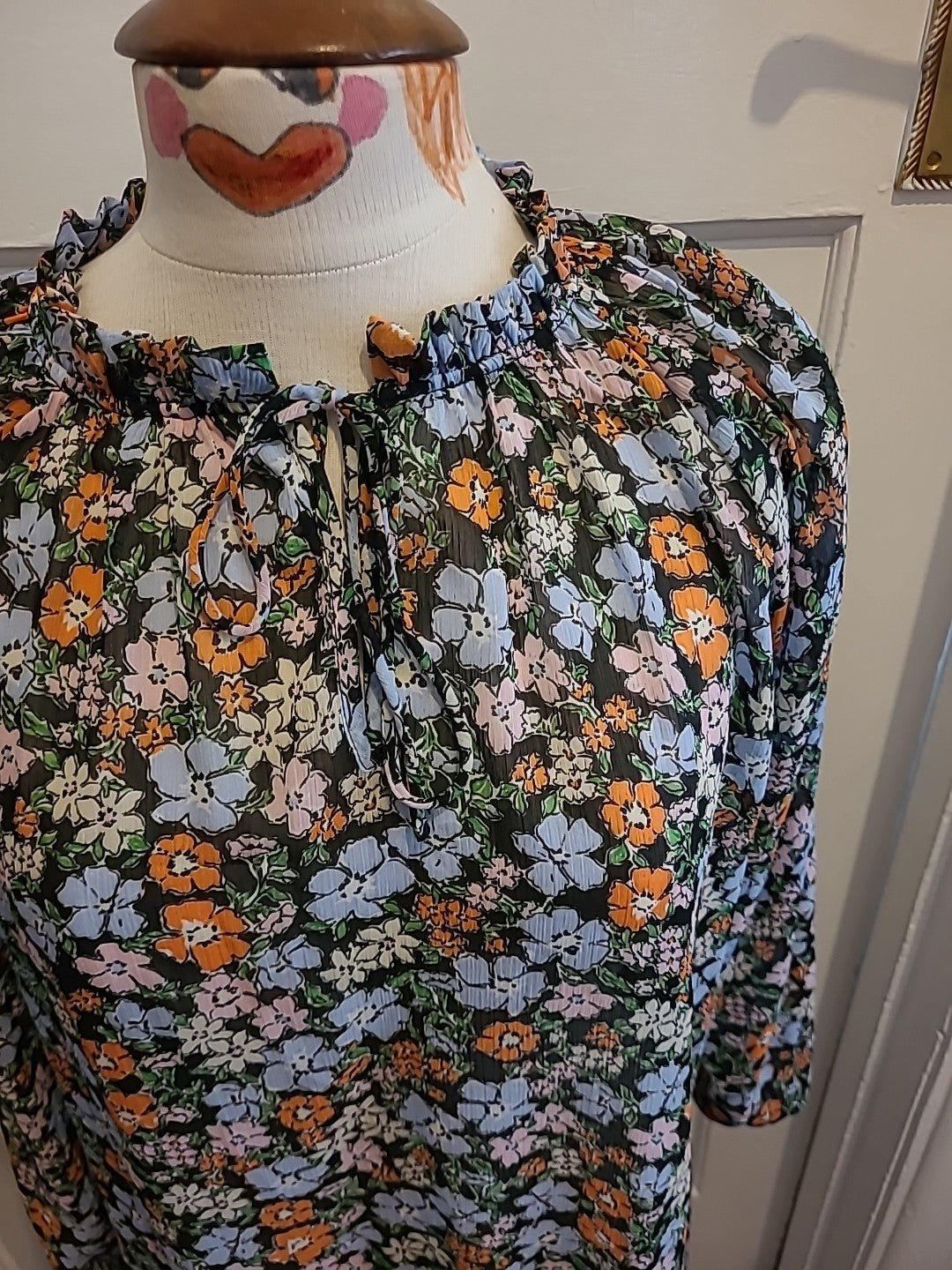 Ladies Peacocks Size 12 Multi Coloured Floral Long Sleeved See Through Dress