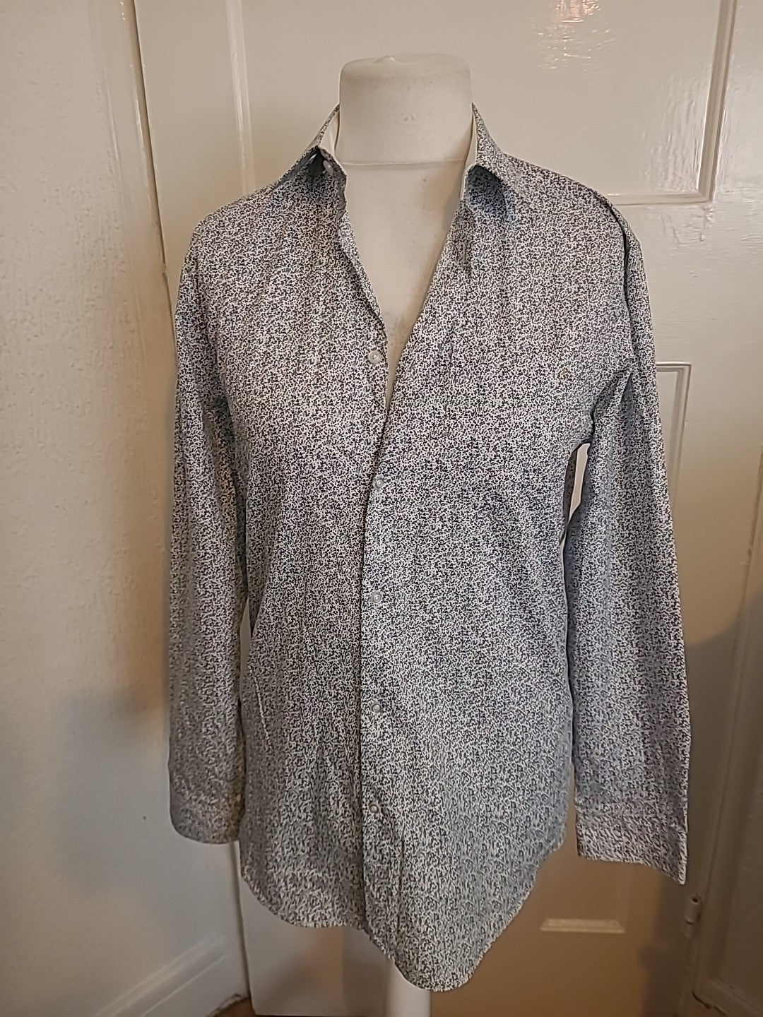Mens Taylor&Wright Size 15 Black And Green Speckled Long Sleeved Reg Shirt