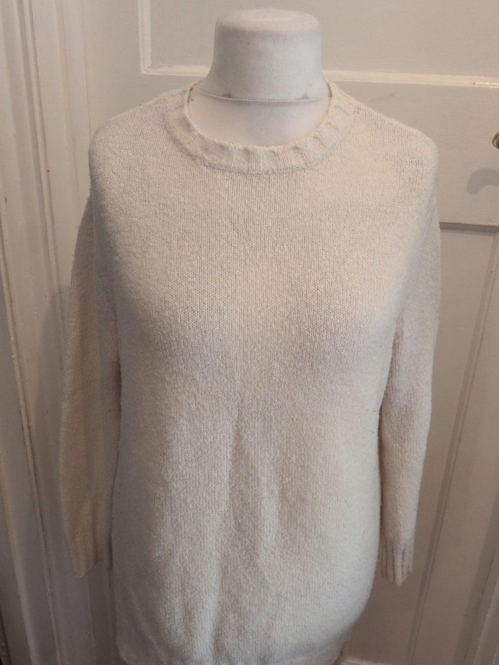 Zara Medium Winter White Long Sleeve Knit Jumper Dress Bobbling