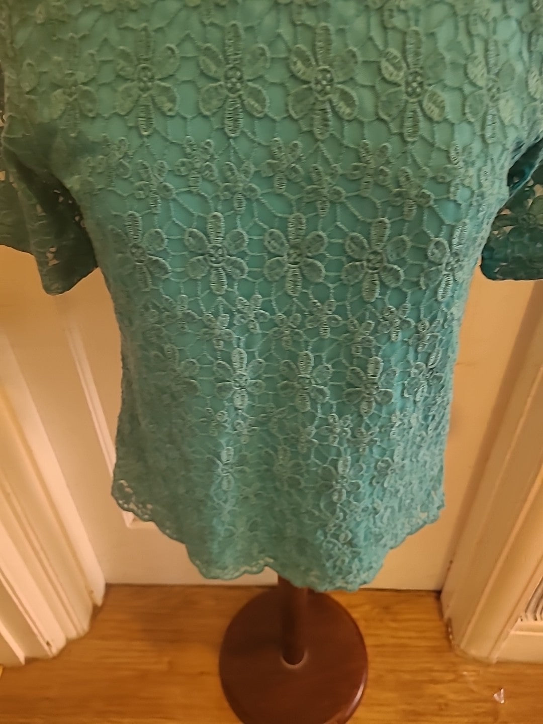 Ladies Emma Blake Size 12 Turquoise Lace Lined Short Sleeved Blouse