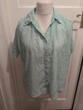 Ladies Amaranto Size Large Blue And White Short Sleeve Buttoned Blouse