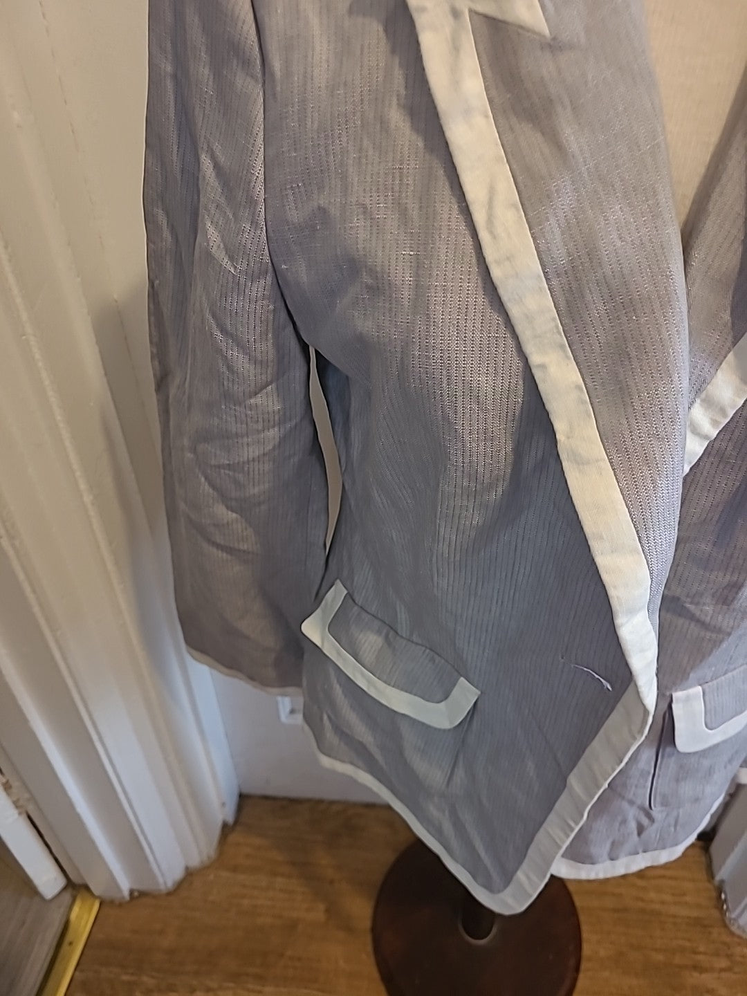 Ladies Principles Size 14 Grey White Trim Padded Blazer