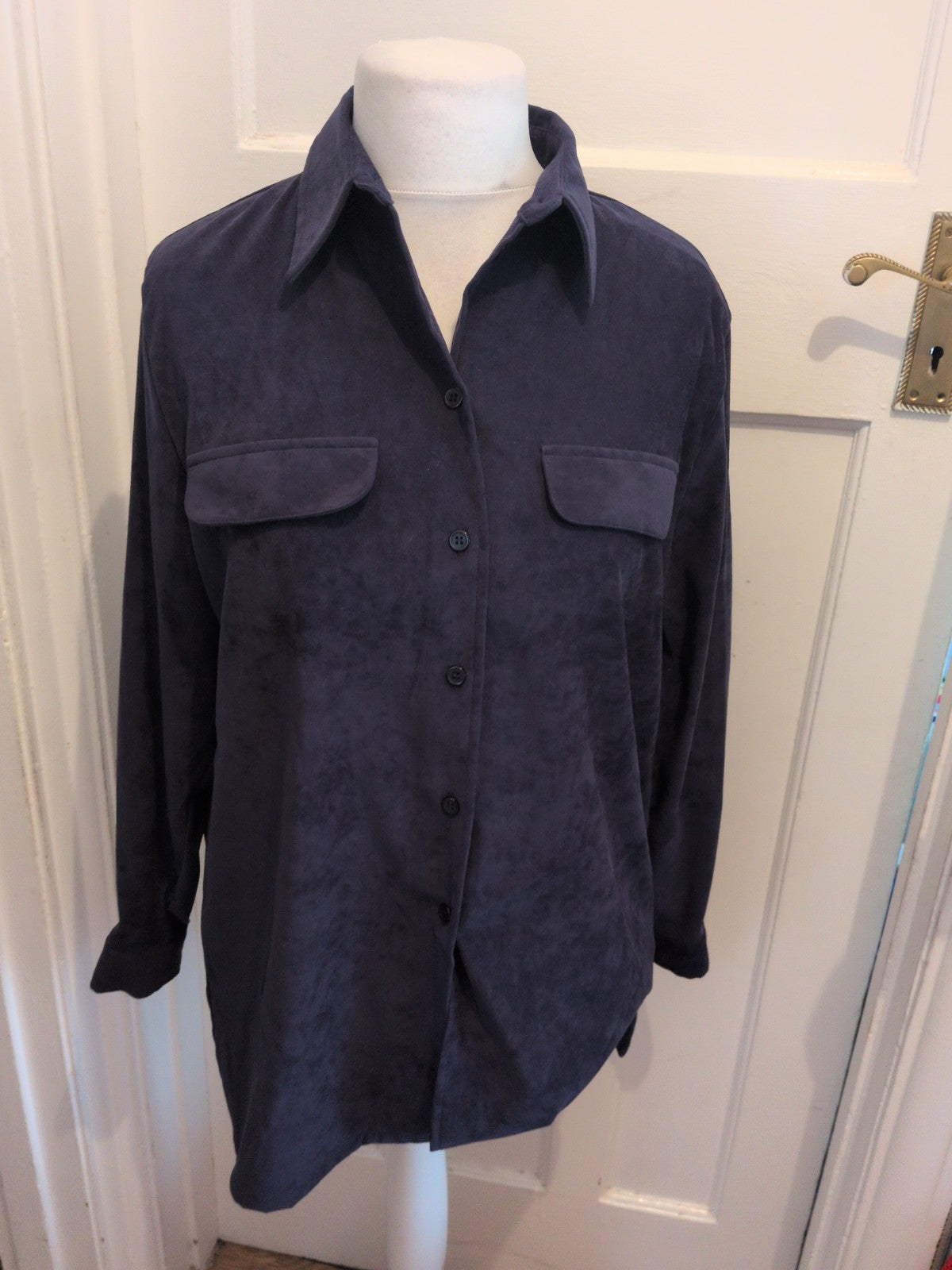 Compliments 14 Navy Collared Long Sleeve Blouse Buttoned