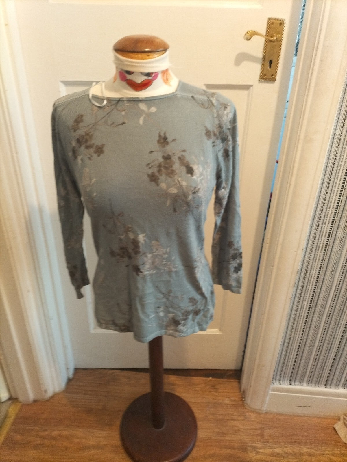 Ladies Next 10 Green Floral Long Sleeved Blouse