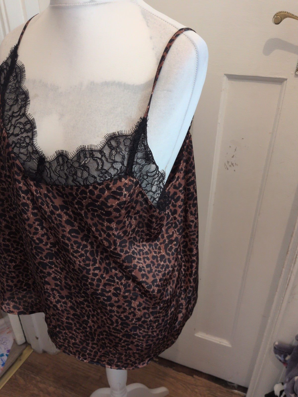 Primark XL Leopard Print With Black Frill Sleeveless Pyjama Top