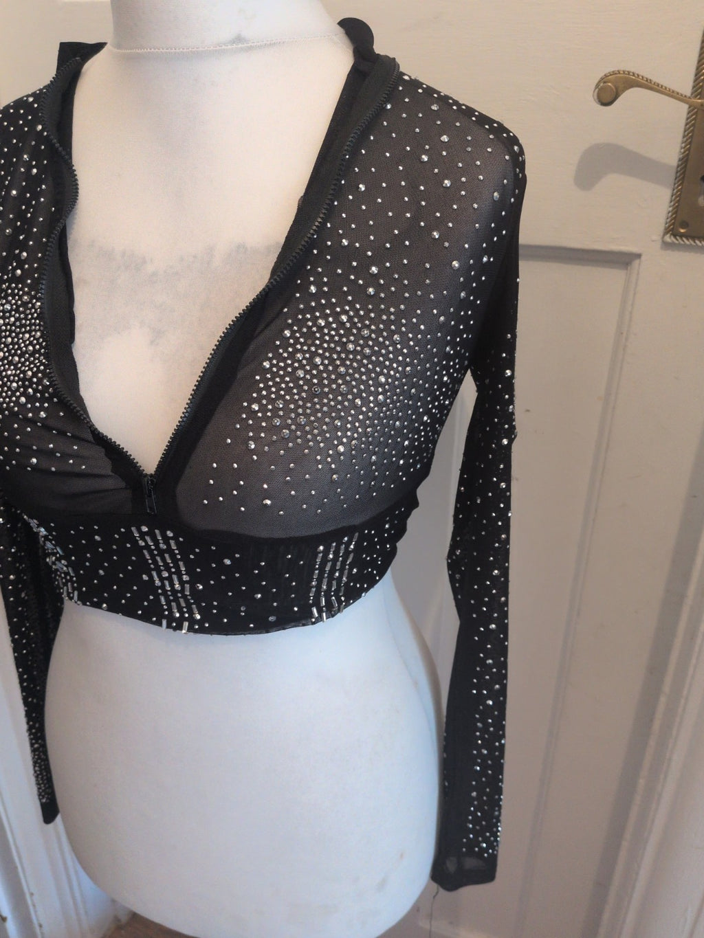 Ladies Black Sparky Top Dress Mezee Size Med Long Sleeved, Cropped