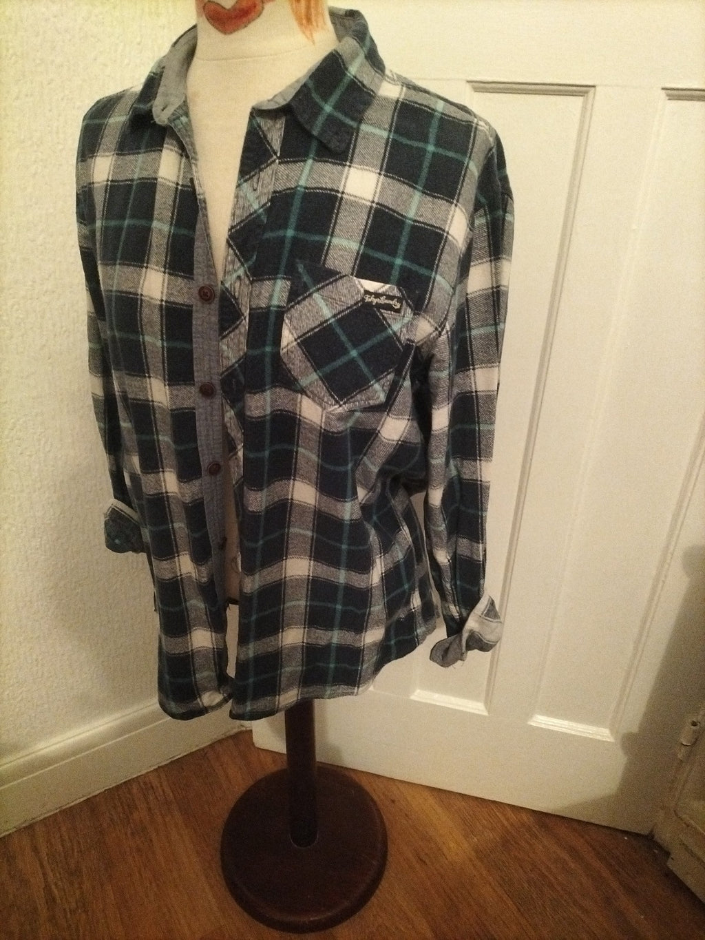 Mens Tokyo Laundry Size Large Blue/Navy/White Check Long Sleeved Shirt