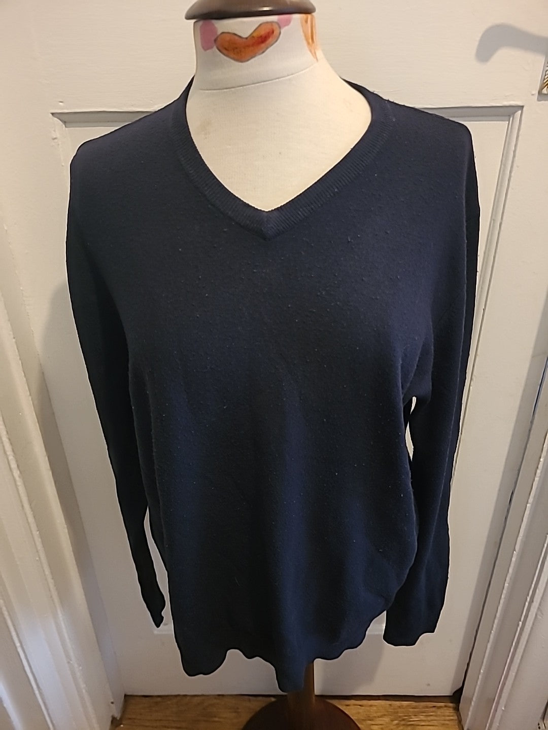Mens Atlantic Bay Size Large Navy V Neck Pullover Jumper