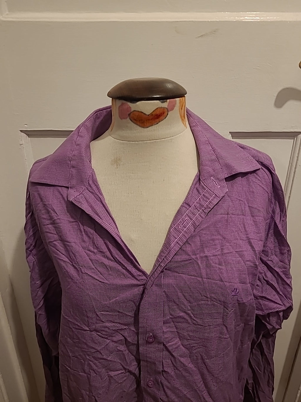 Mens Jeff Banks Size 16.5 Purple Check Long Sleeved Shirt