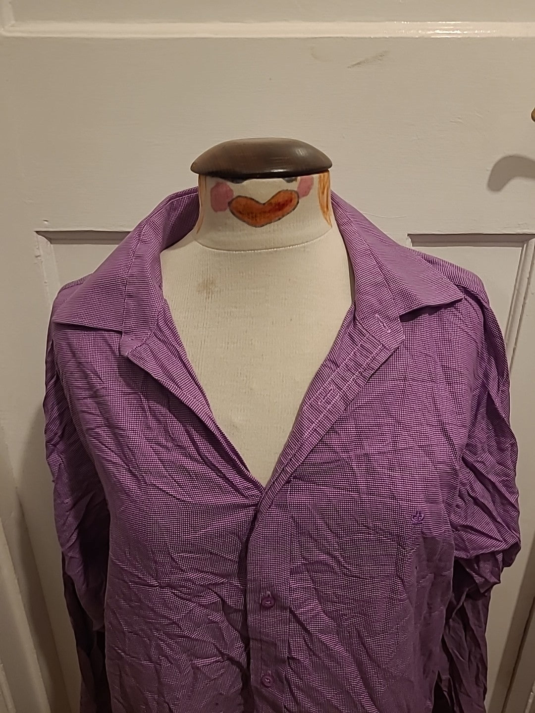 Mens Jeff Banks Size 16.5 Purple Check Long Sleeved Shirt
