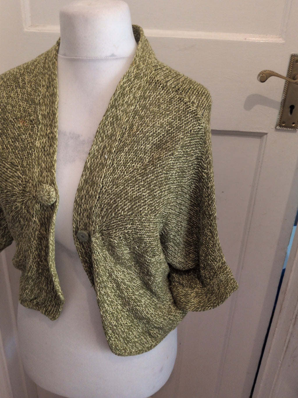 Betty Jackson Black Size 14 Green Knit Cardigan Short Sleeve