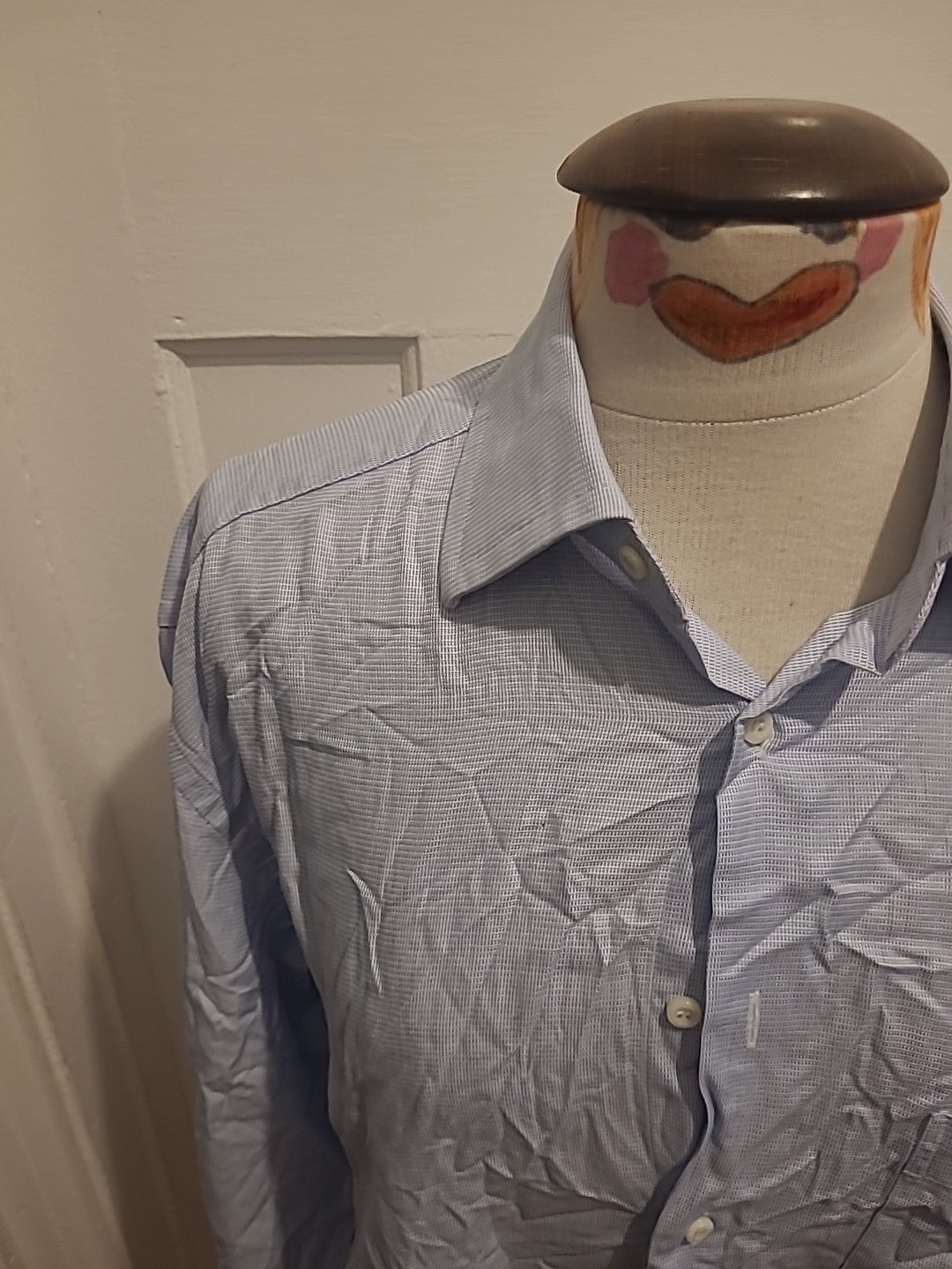 Mens Canali Size 15.75" Blue/White Fleck Long Sleeved Shirt
