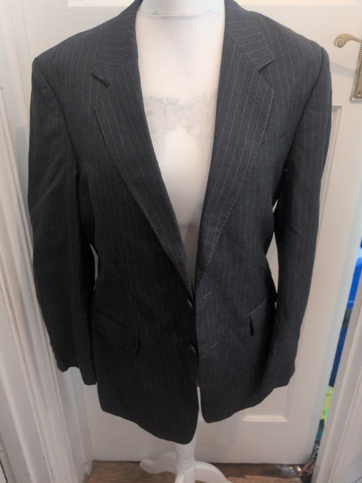 Varteks 40r Grey Pinstripe Suit Jacket Lined Padded