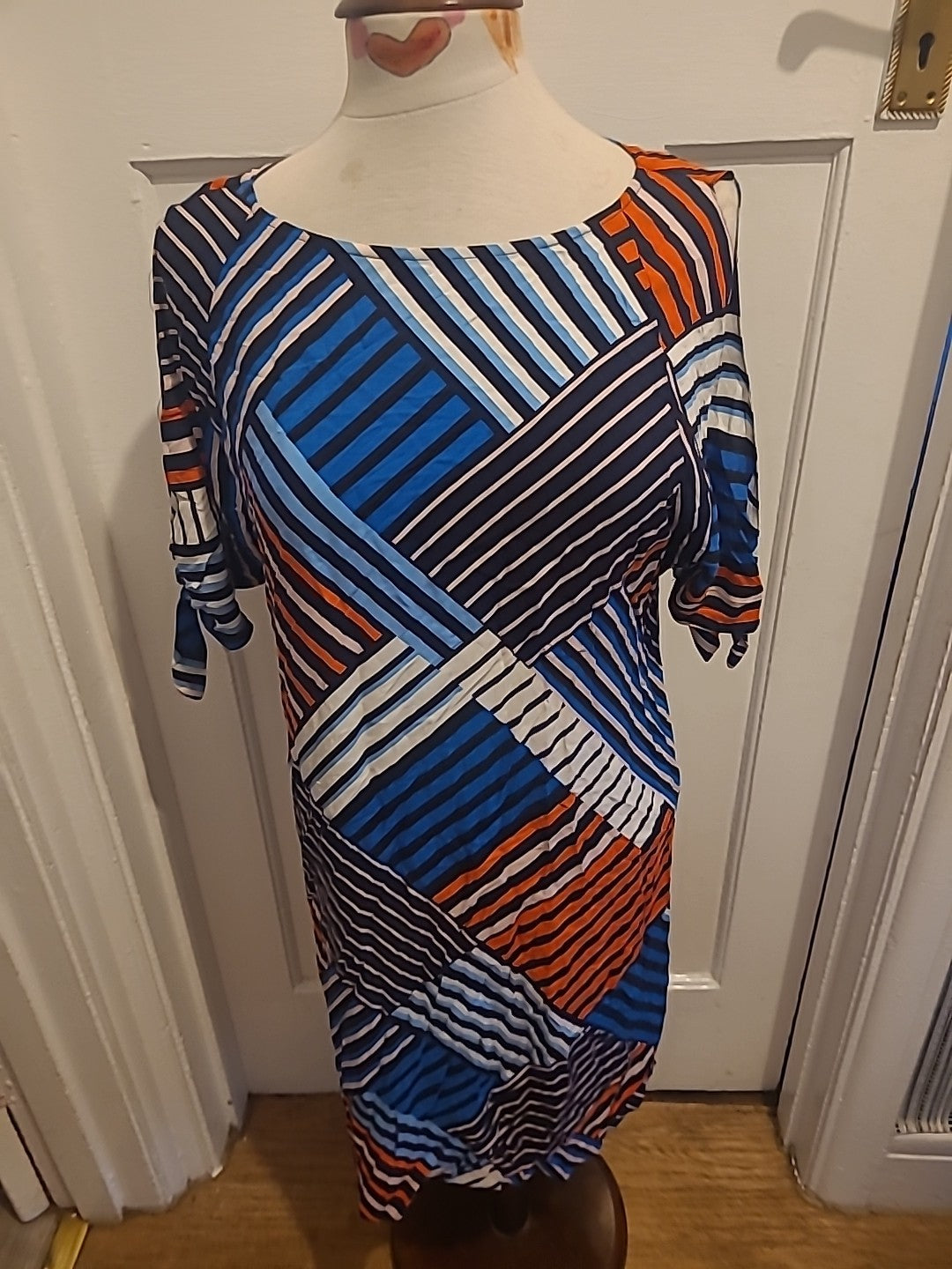 Ladies Dorothy Perkins Size 14 Blue/Black/White/Orange Striped Short Sleeved...