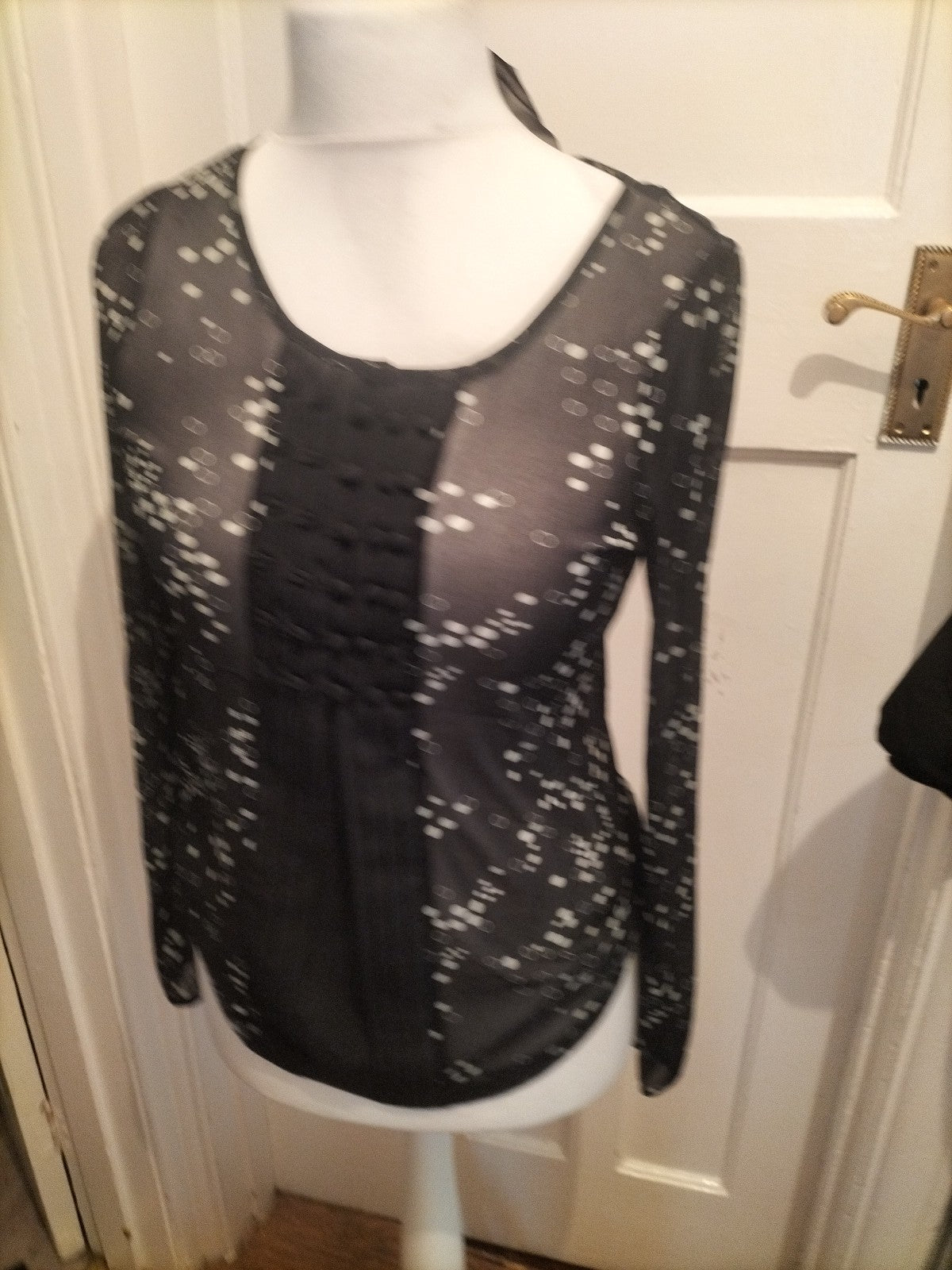 Ladies Next Size 10 Black And White Sheer Long Sleeved Blouse