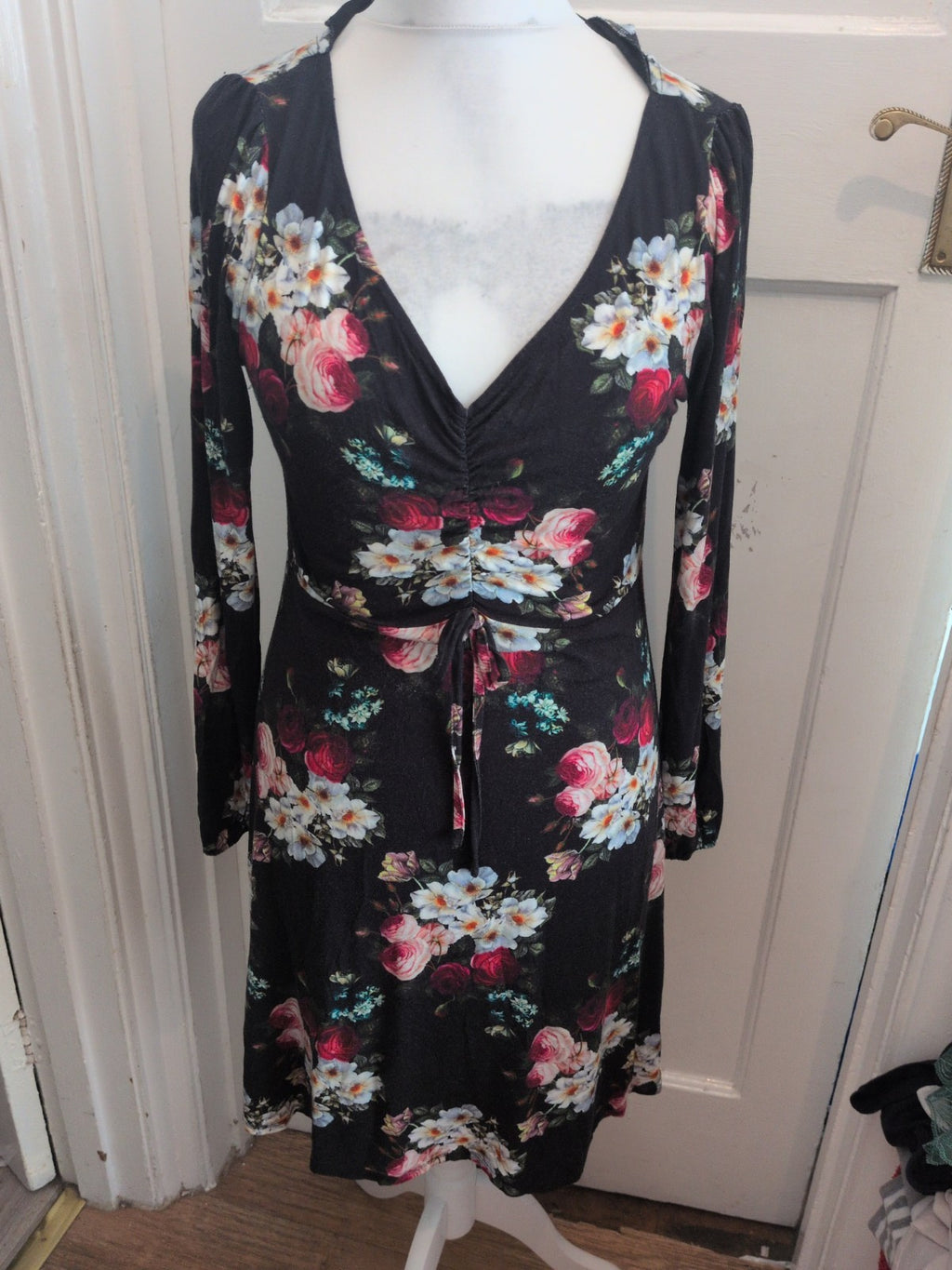 Dorothy Perkins 14 Black Floral Long Sleeve Dress
