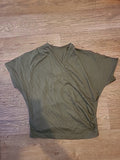 Ladies Size Small Khaki V Neck Criss Cross Short Sleeved Tshirt