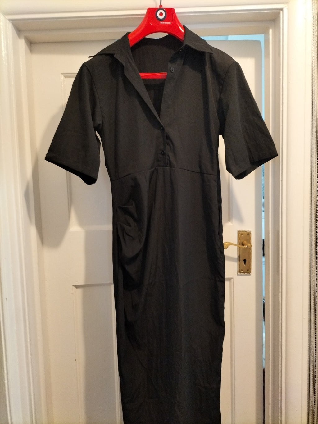 Ladies Size Small Black Short Sleeved Shirt Dress