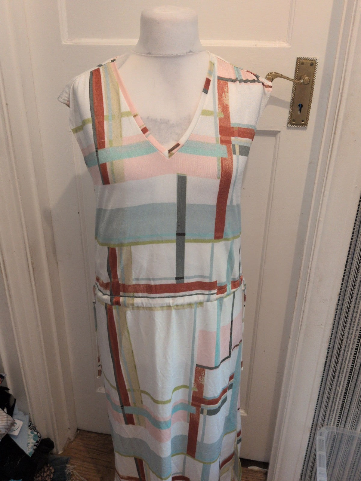 Next 12 White With Check Pattern Sleeveless Long Length Dress