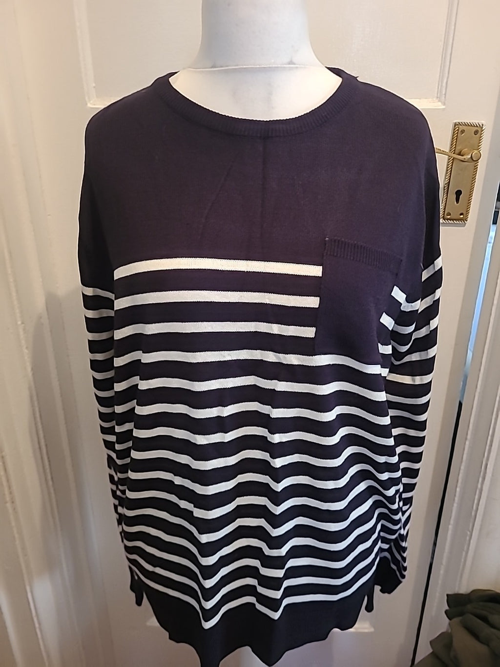 Mens Cedarwood State Size 2XL Black And White Striped Pullover Jumper